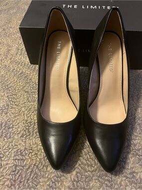 The Limited Black Pointed-Toe Leather-Look Pumps